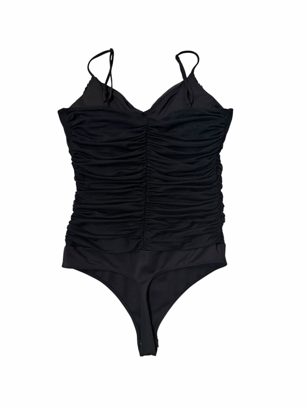 Express Black Ruched V-Neck Bodysuit Size M - Picture 2 of 4